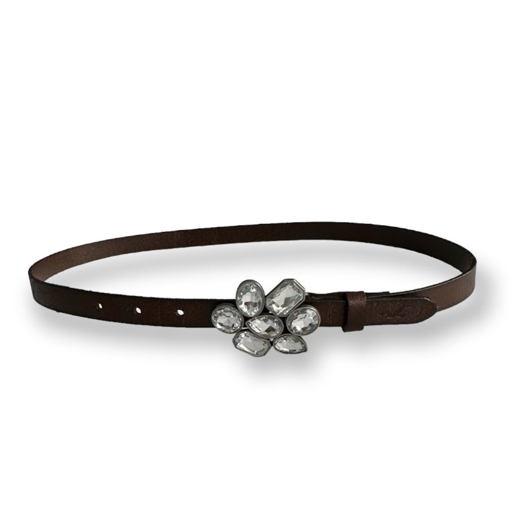 Hollister XS / S Thin Dark Brown Leather Belt Thick Clear Rhinestone Buckle Cute